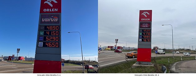 V Benešově v pátek 10. dubna nafta zlevnila, v Týnci nad Sázavou zdražila